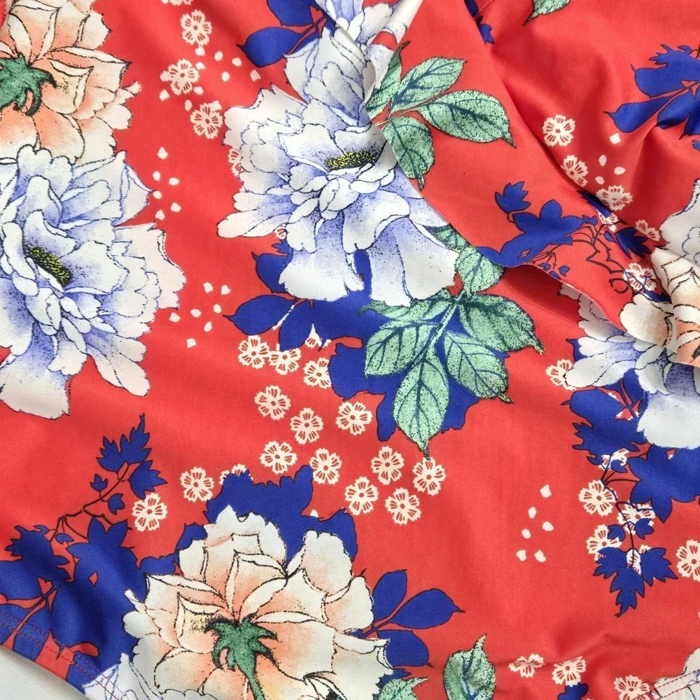 Clean Water Red Floral One Piece Swimsuit S‎ Ruffle Halter Resort Tropical Beach